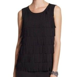 Chico's Black Label Sleevless Fringe Tank Top Blouse Size 0 Small Women's Sexy